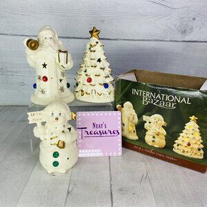 International Bazaar TREE SANTA SNOWMAN Holiday Votive Candle Holders Set of 3